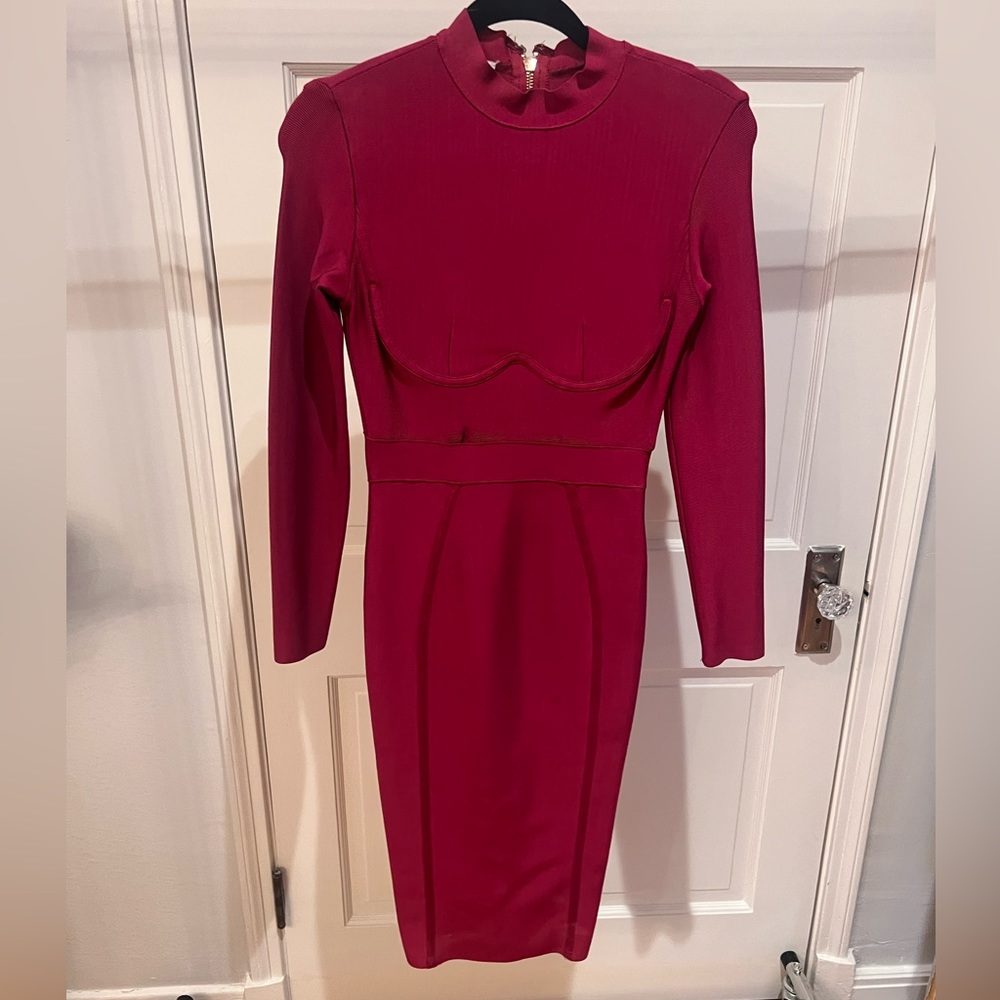 House of CB Wine Rec Bandage Midi Dress